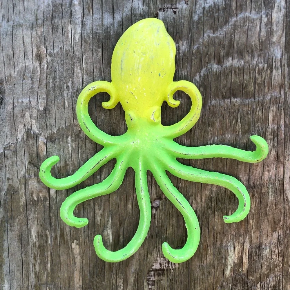 Green and Yellow Cast Iron Octopus Key Hook